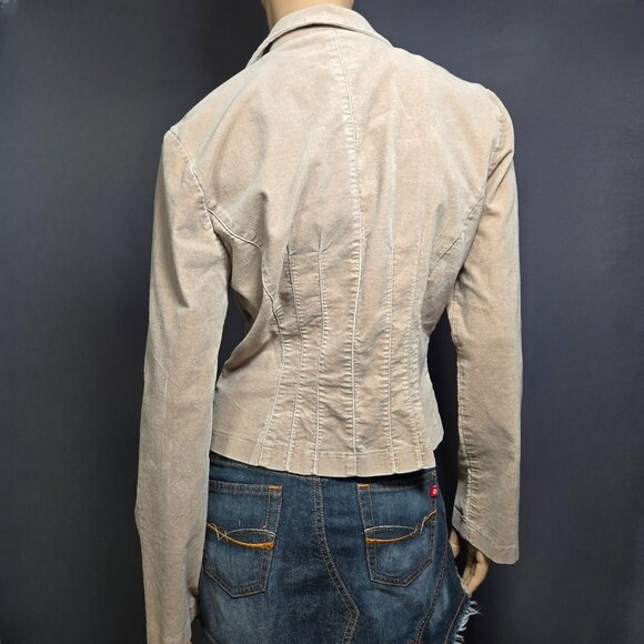 Y2K FANG Beige Velour Fitted Blazer Jacket Size L Office Siren 2000s Fall Autumn - Picture 8 of 10